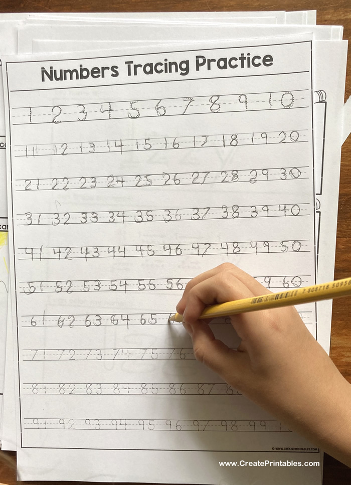 1-100 number tracing worksheet